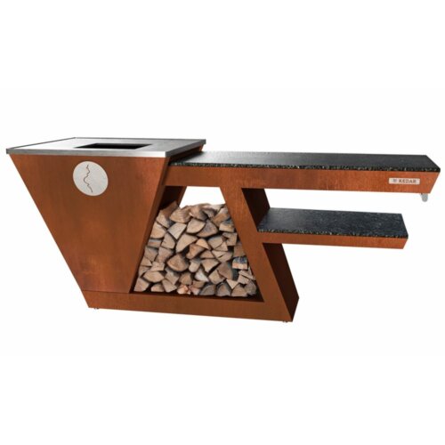 Luxusní grilovací stanice KEDAR Gravidus s pracovní deskou a dřevníkem